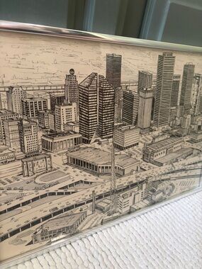 Framed Ink drawing of Houston 1976 Spirit of July 4 Cityscape Wall Art framed